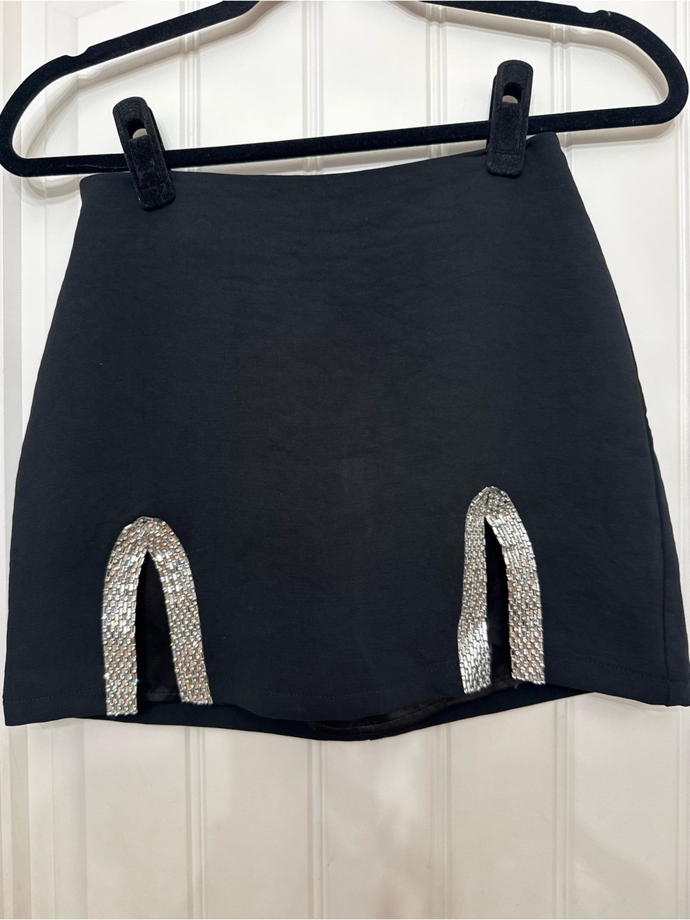 Forever 21 Black Mini Skirt with Silver Rhinestone Trim